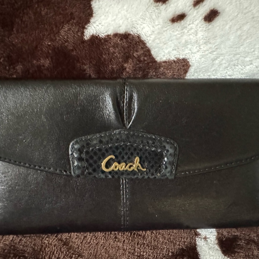 Coach Black Leather Wallet with Gold Accent